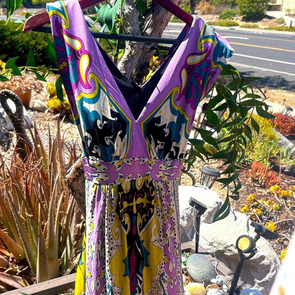 ECI Colorful Maxi Dress with Purple and Yellow Accents